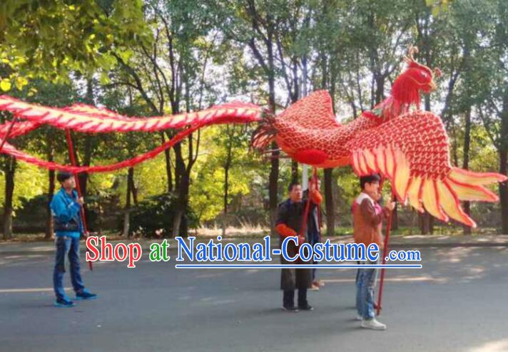 Chinese Lantern Festival Dragon Dance Competition Red Phoenix Head Traditional Dragon Dance Prop Complete Set for Adult