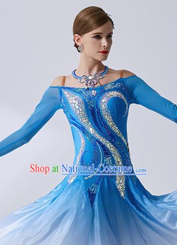 Top Grade Ballroom Dance Blue Dress Modern Dance International Latin Dance Costume for Women