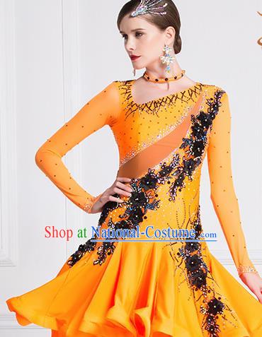 Top Grade Latin Dance Orange Dress Modern Dance International Ballroom Dance Costume for Women