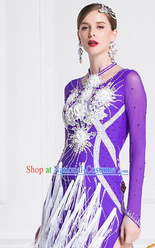 Top Grade Latin Dance Purple Dress Modern Dance International Ballroom Dance Costume for Women