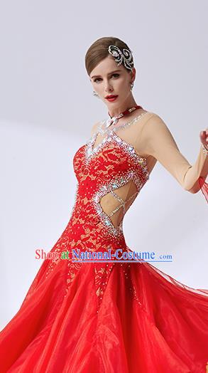 Top Grade Ballroom Dance Red Dress Modern Dance International Waltz Dance Costume for Women