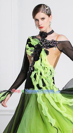 Top Grade Ballroom Dance Waltz Green Dress Modern Dance International Dance Costume for Women