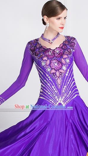 Top Grade Ballroom Dance Waltz Purple Dress Modern Dance International Dance Costume for Women