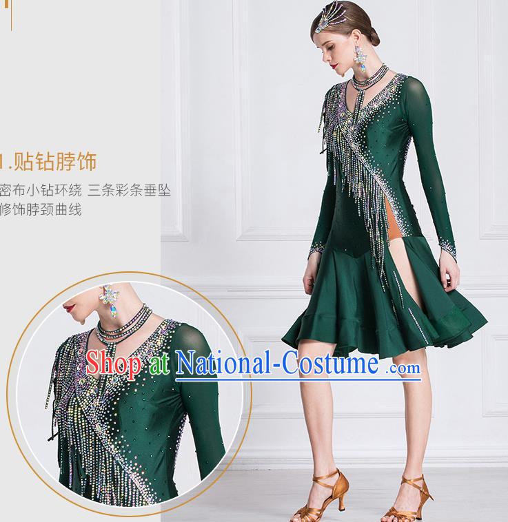 Top Grade Latin Dance Atrovirens Dress Modern Dance International Ballroom Dance Costume for Women