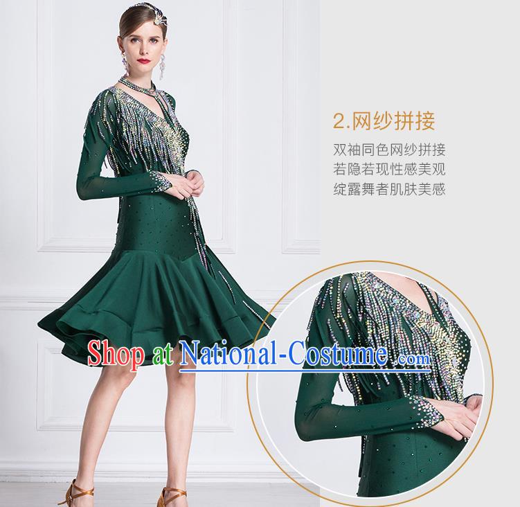 Top Grade Latin Dance Atrovirens Dress Modern Dance International Ballroom Dance Costume for Women