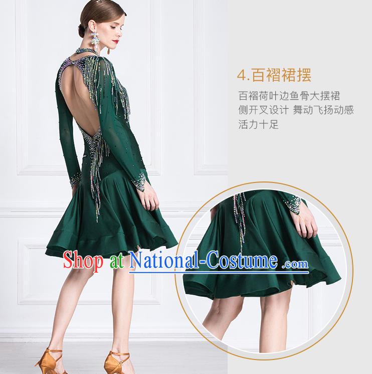 Top Grade Latin Dance Atrovirens Dress Modern Dance International Ballroom Dance Costume for Women