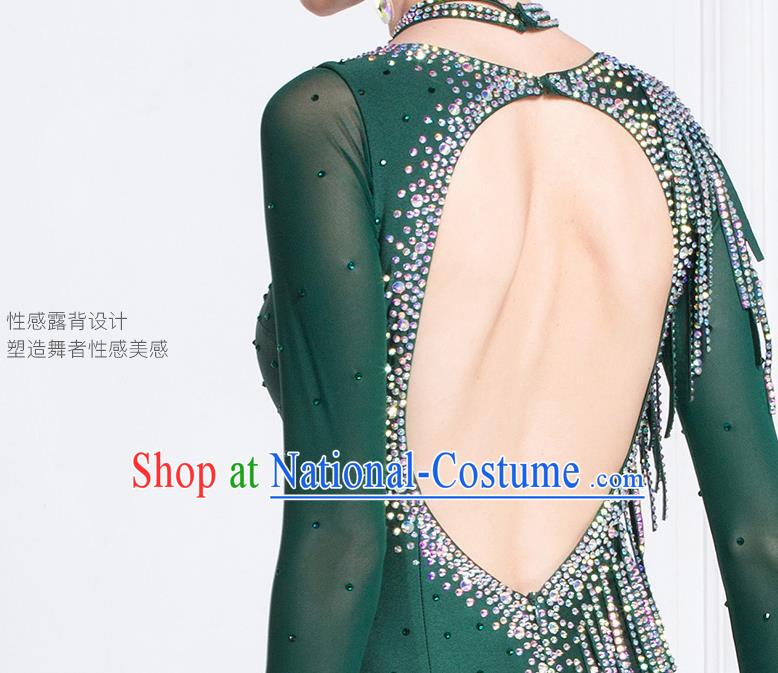 Top Grade Latin Dance Atrovirens Dress Modern Dance International Ballroom Dance Costume for Women