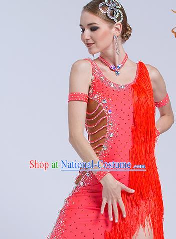 Top Grade Latin Dance Samba Red Tassel Dress Modern Dance International Ballroom Dance Costume for Women