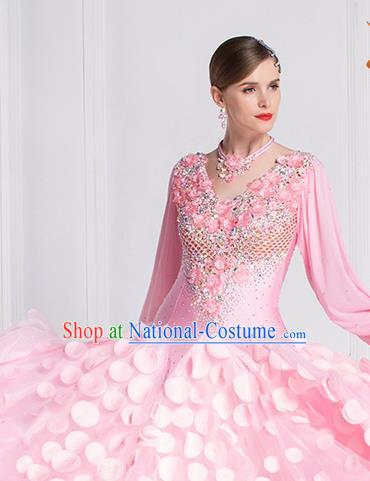 Top Grade Ballroom Dance Waltz Pink Dress Modern Dance International Dance Costume for Women