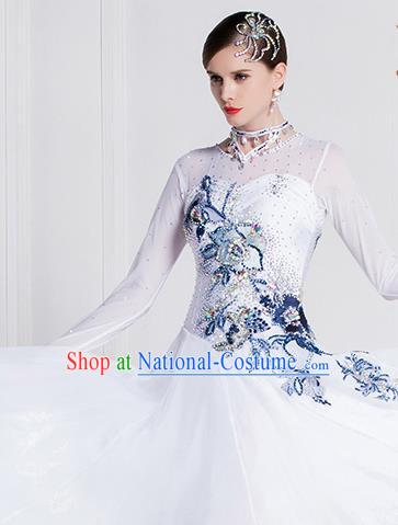 Top Grade Ballroom Dance Waltz White Dress Modern Dance International Dance Costume for Women