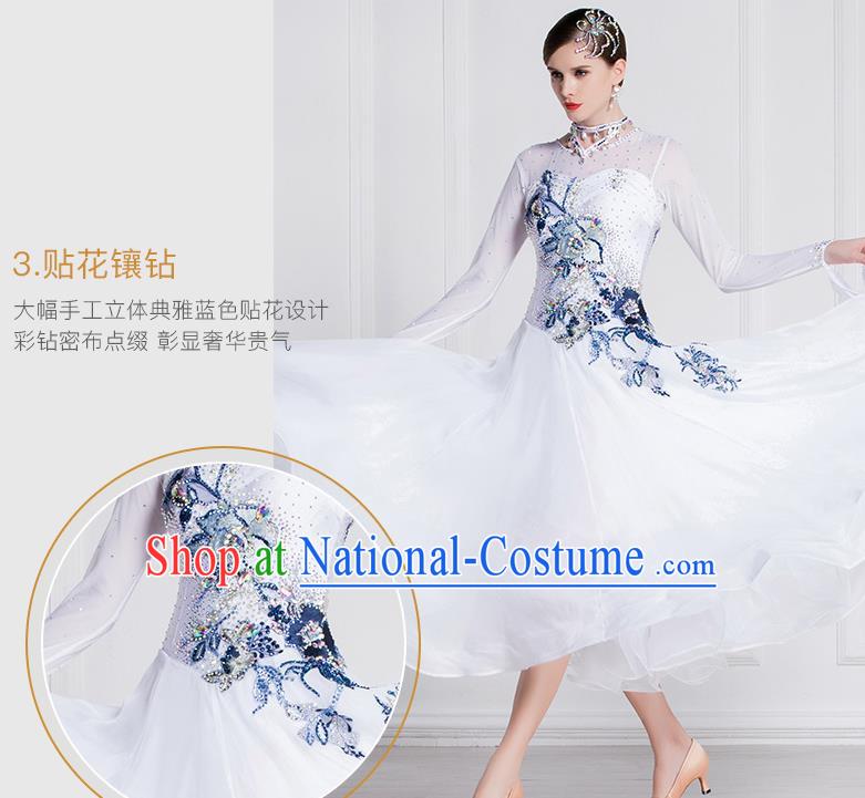 Top Grade Ballroom Dance Waltz White Dress Modern Dance International Dance Costume for Women