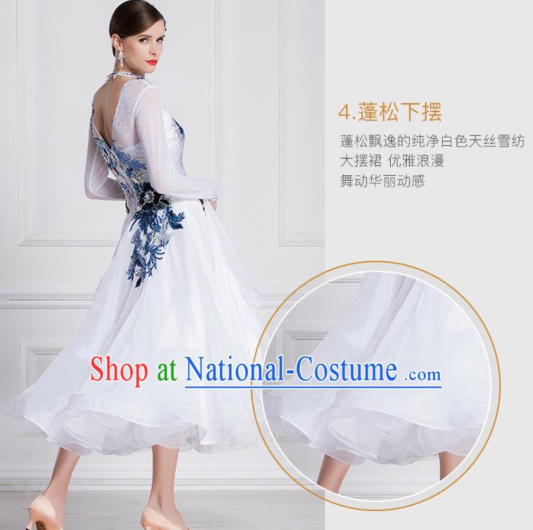 Top Grade Ballroom Dance Waltz White Dress Modern Dance International Dance Costume for Women