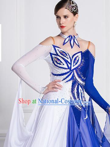 Top Grade Ballroom Dance Waltz Royalblue Veil Dress Modern Dance International Dance Costume for Women