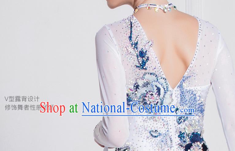 Top Grade Ballroom Dance Waltz White Dress Modern Dance International Dance Costume for Women