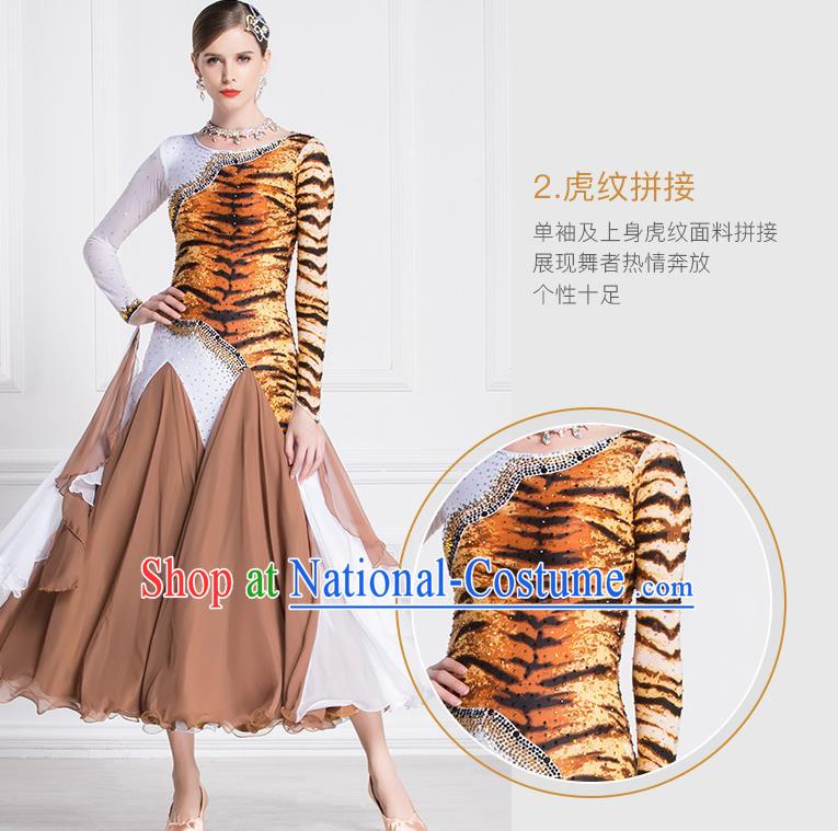 Top Grade Waltz Dance Brown Dress Ballroom Dance Modern Dance International Dance Costume for Women