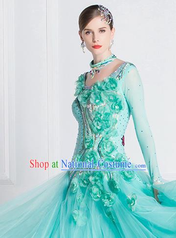 Top Grade Waltz Dance Light Blue Veil Dress Ballroom Dance Modern Dance International Dance Costume for Women