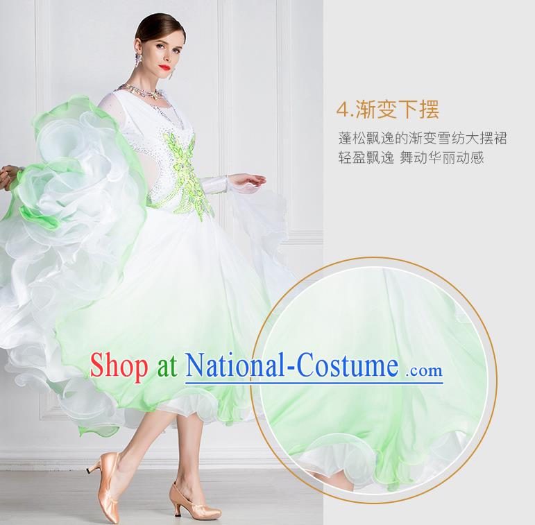 Top Grade Waltz Dance Gradient Green Veil Dress Ballroom Dance Modern Dance International Dance Costume for Women