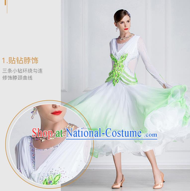 Top Grade Waltz Dance Gradient Green Veil Dress Ballroom Dance Modern Dance International Dance Costume for Women