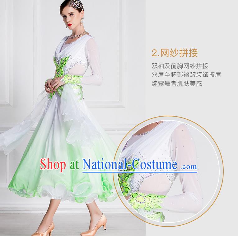 Top Grade Waltz Dance Gradient Green Veil Dress Ballroom Dance Modern Dance International Dance Costume for Women