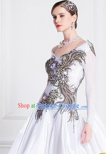 Top Grade Waltz Dance White Dress Ballroom Dance Modern Dance International Dance Costume for Women