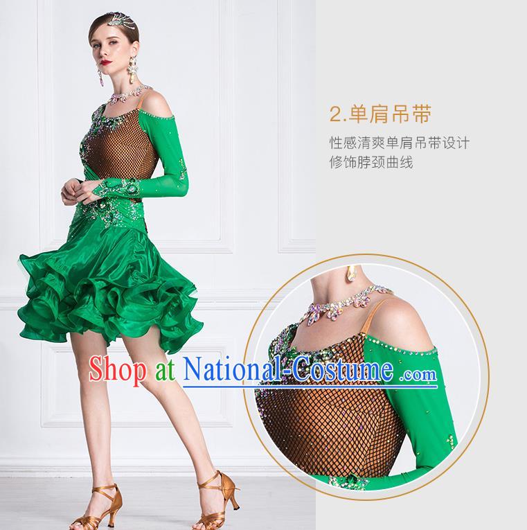 Top Grade Latin Dance Samba Green Short Dress Modern Dance International Ballroom Dance Costume for Women