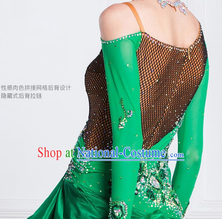 Top Grade Latin Dance Samba Green Short Dress Modern Dance International Ballroom Dance Costume for Women