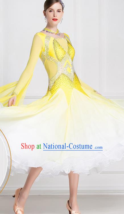 Top Grade International Waltz Dance Yellow Dress Ballroom Dance Modern Dance Costume for Women