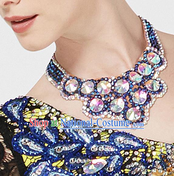 Top Grade Latin Dance Blue Necklet Accessories International Ballroom Dance Competition Necklace for Women