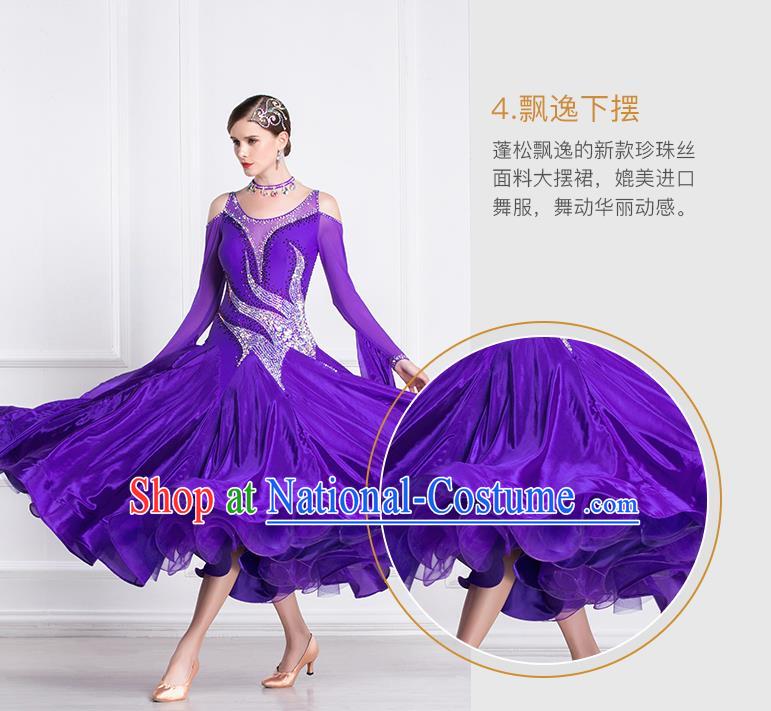 Top Grade International Waltz Dance Purple Dress Ballroom Dance Modern Dance Competition Costume for Women