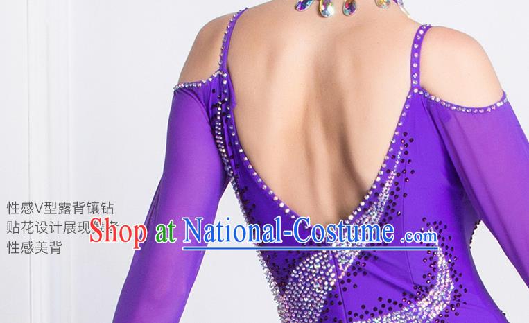 Top Grade International Waltz Dance Purple Dress Ballroom Dance Modern Dance Competition Costume for Women