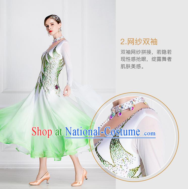 Professional International Waltz Dance Light Green Dress Ballroom Dance Modern Dance Competition Costume for Women