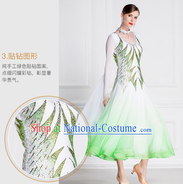 Professional International Waltz Dance Light Green Dress Ballroom Dance Modern Dance Competition Costume for Women