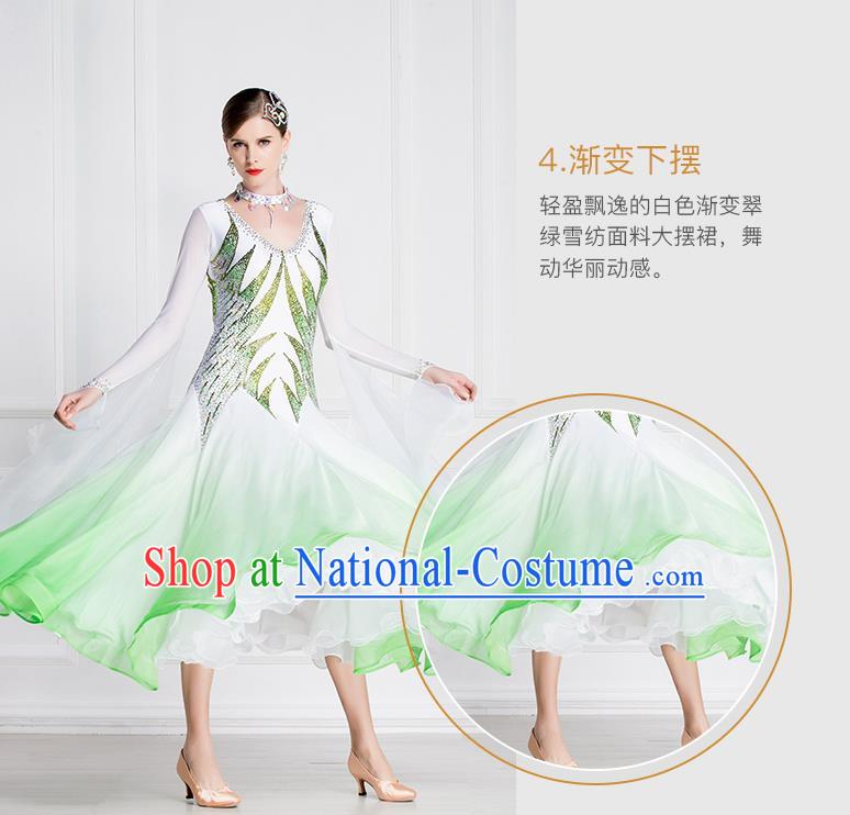 Professional International Waltz Dance Light Green Dress Ballroom Dance Modern Dance Competition Costume for Women