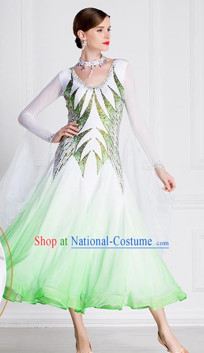 Professional International Waltz Dance Light Green Dress Ballroom Dance Modern Dance Competition Costume for Women