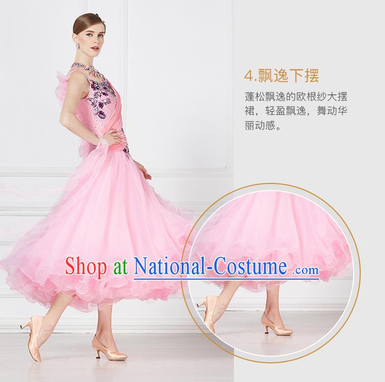 Professional International Waltz Dance Pink Dress Ballroom Dance Modern Dance Competition Costume for Women