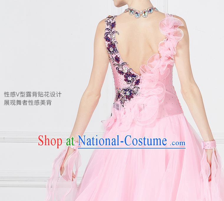 Professional International Waltz Dance Pink Dress Ballroom Dance Modern Dance Competition Costume for Women