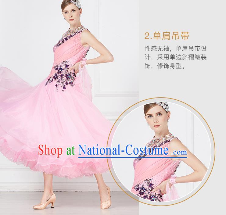 Professional International Waltz Dance Pink Dress Ballroom Dance Modern Dance Competition Costume for Women