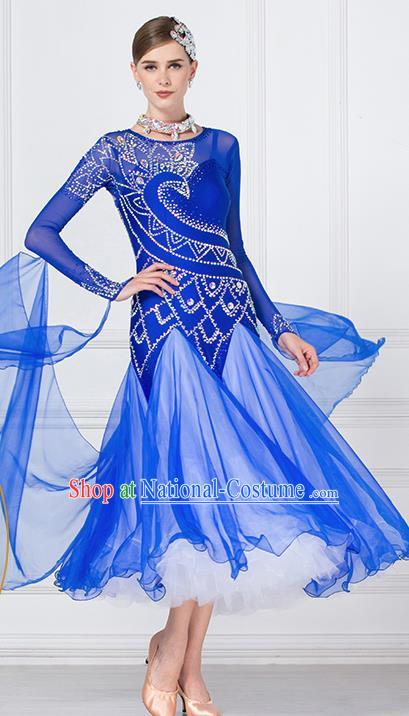 Professional International Waltz Dance Royalblue Dress Ballroom Dance Modern Dance Competition Costume for Women