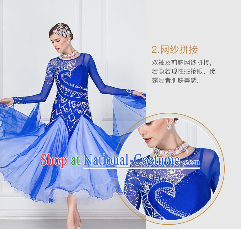 Professional International Waltz Dance Royalblue Dress Ballroom Dance Modern Dance Competition Costume for Women