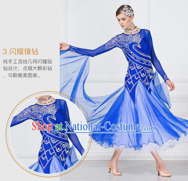 Professional International Waltz Dance Royalblue Dress Ballroom Dance Modern Dance Competition Costume for Women