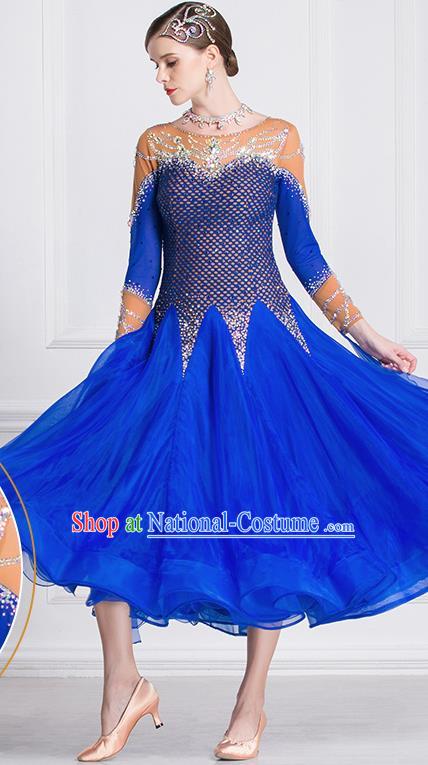 Professional International Waltz Dance Royalblue Veil Dress Ballroom Dance Modern Dance Competition Costume for Women