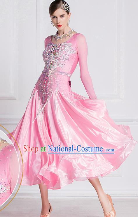 Professional International Waltz Dance Pink Dress Ballroom Dance Modern Dance Competition Costume for Women