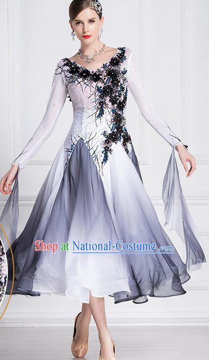 Professional International Waltz Dance Grey Dress Ballroom Dance Modern Dance Competition Costume for Women