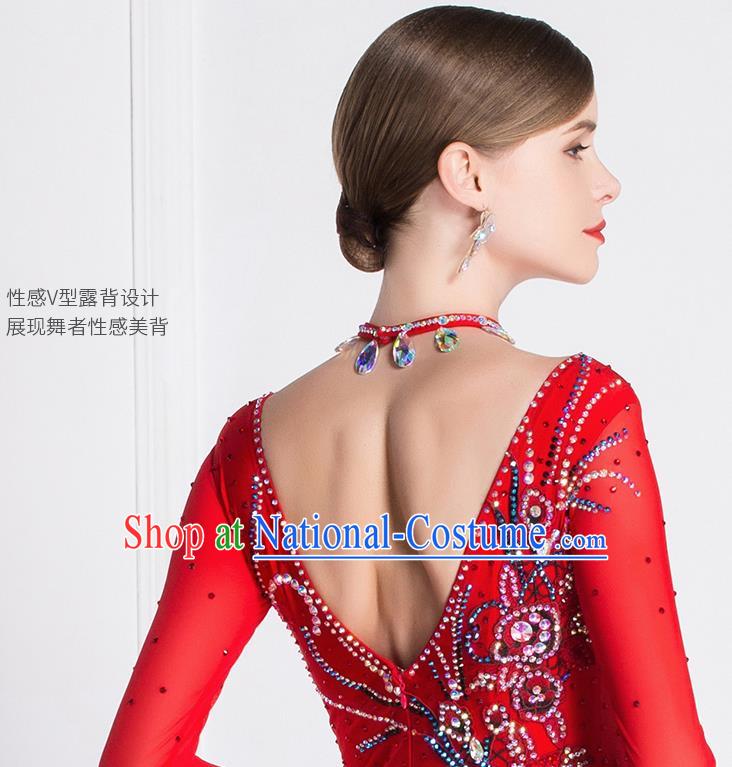 Professional Modern Dance Waltz Red Dress International Ballroom Dance Competition Costume for Women