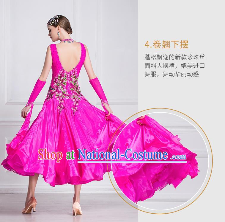 Professional Modern Dance Waltz Rosy Dress International Ballroom Dance Competition Costume for Women