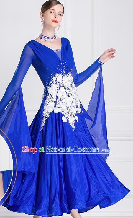 Professional International Waltz Dance Royalblue Dress Ballroom Dance Modern Dance Competition Costume for Women