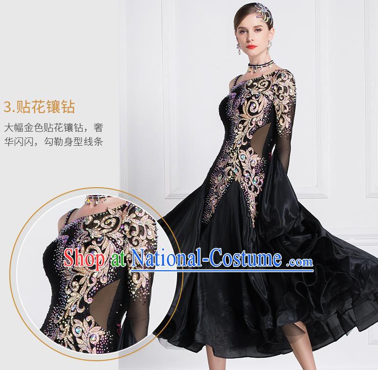 Professional International Waltz Dance Black Dress Ballroom Dance Modern Dance Competition Costume for Women