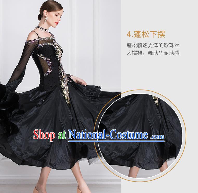 Professional International Waltz Dance Black Dress Ballroom Dance Modern Dance Competition Costume for Women