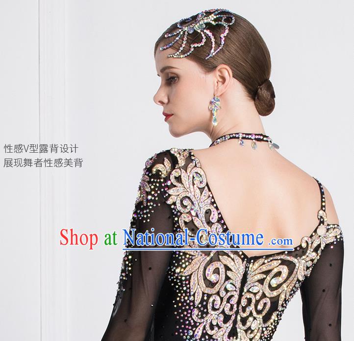 Professional International Waltz Dance Black Dress Ballroom Dance Modern Dance Competition Costume for Women