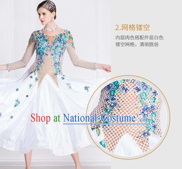 Professional Modern Dance Waltz White Dress International Ballroom Dance Competition Costume for Women